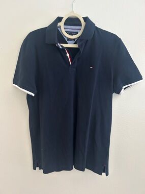 Tommy Hilfiger Navy Polo with Contrast Trim Ted White Blue New without Tags